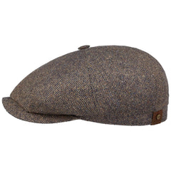 Hatteras Silk Flat Cap in Navy Flame Herringbone