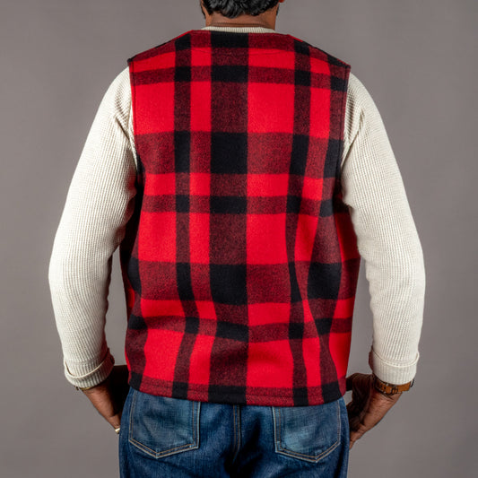 Mackinaw Wool Vest Red Black Plaid