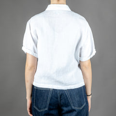Short-sleeved shirt, organic linen, cropped fit, white