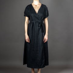 Wrap dress, organic linen, Deep Black