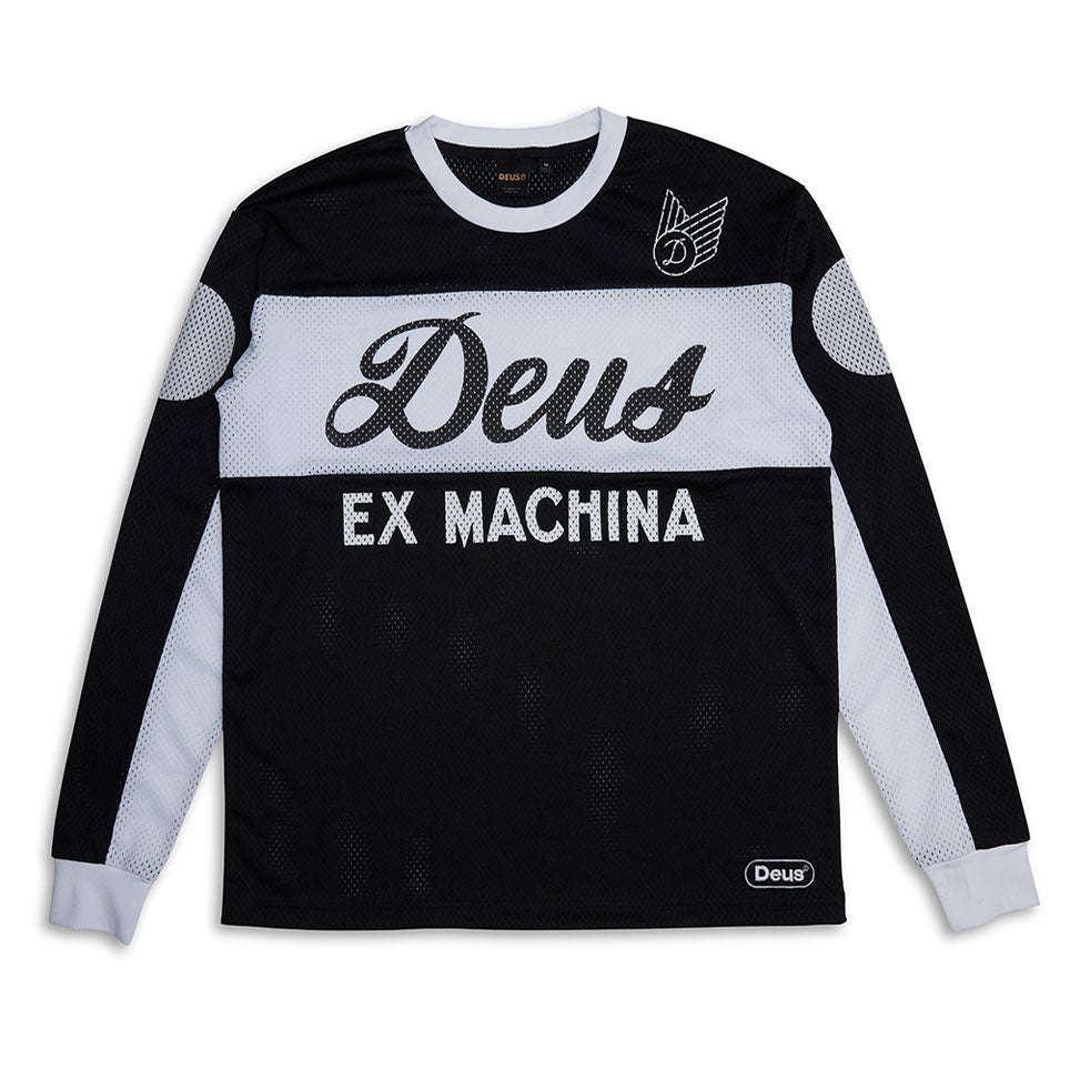 Deus Ex Machina Saber Moto Jersey in Black T-Shirt British Parts Lucerne