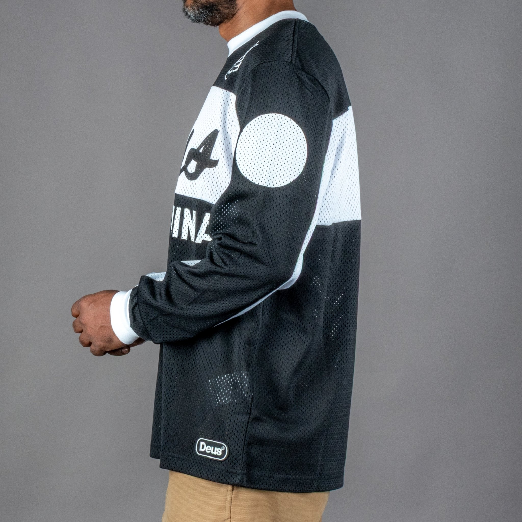 Deus Ex Machina Saber Moto Jersey in Black T-Shirt British Parts Lucerne