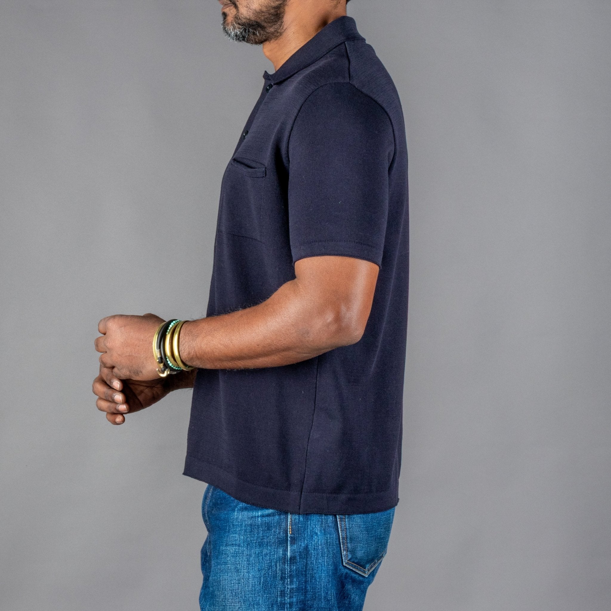 G.R.P.Gestricktes Kurzarm Hemd BlauHemdBritish Parts Luzern