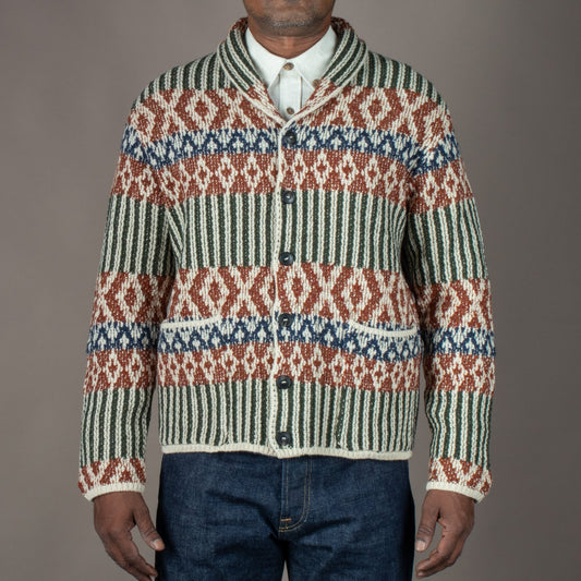 G.R.P.Shawl Collar Cardigan Rust GreenStrickjackeBritish Parts Luzern