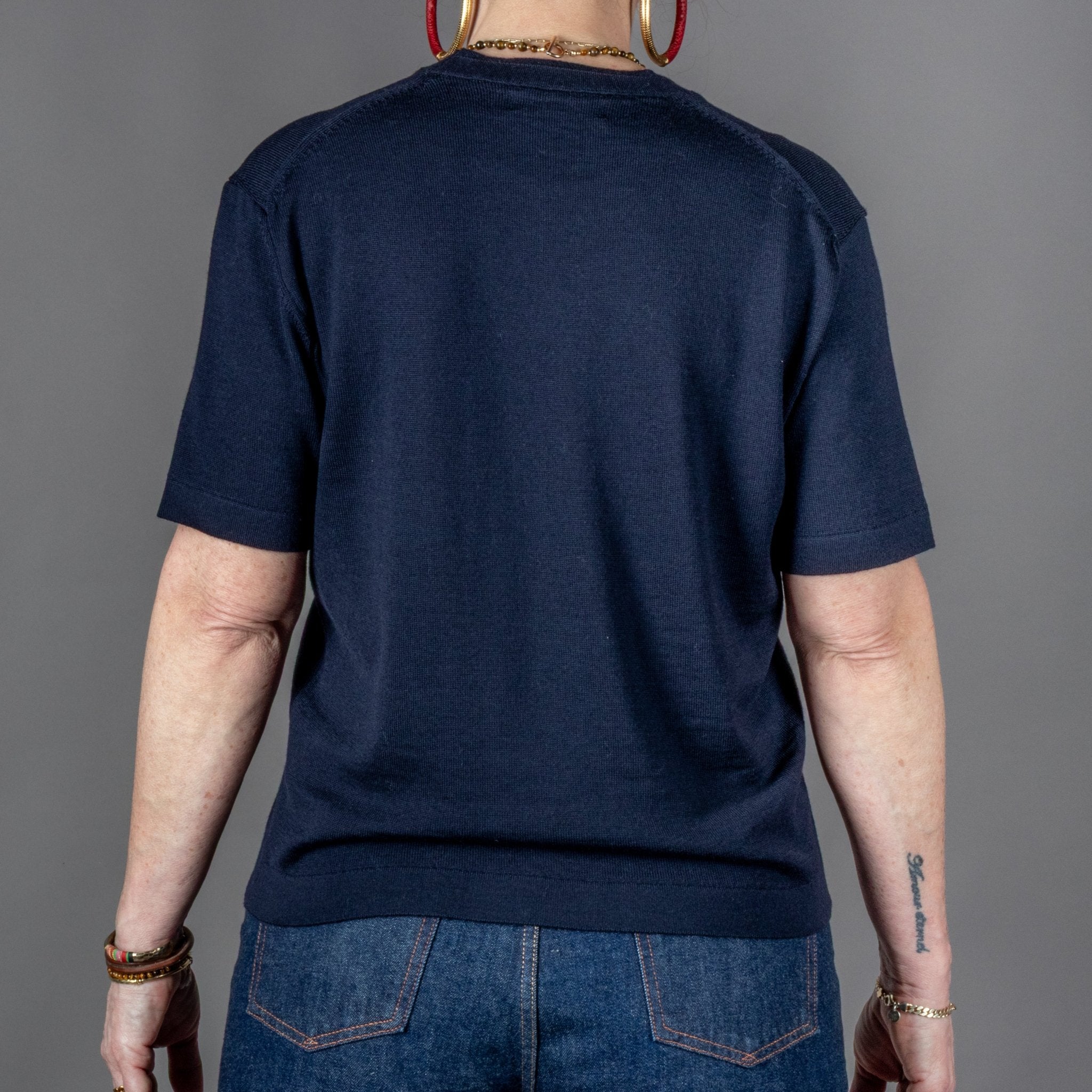 Merz près de Schwanen - T-shirt en maille pour femme, mérinos, bleu marine foncé - T-shirt British Parts Lucerne