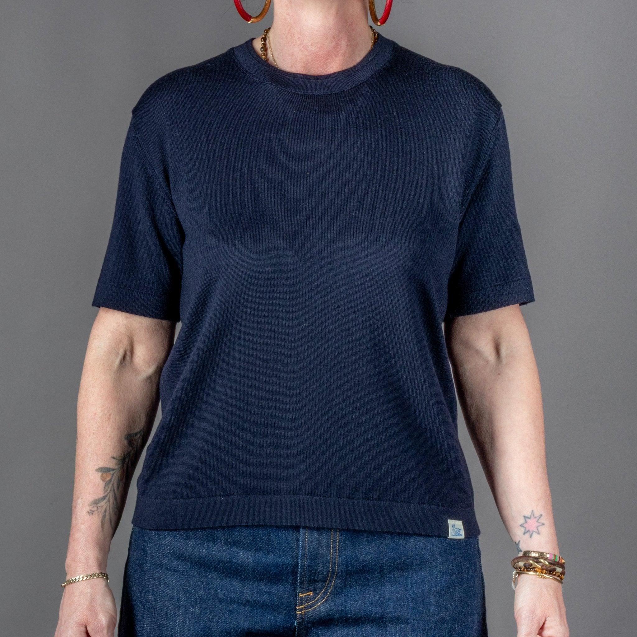 Merz près de Schwanen - T-shirt en maille pour femme, mérinos, bleu marine foncé - T-shirt British Parts Lucerne