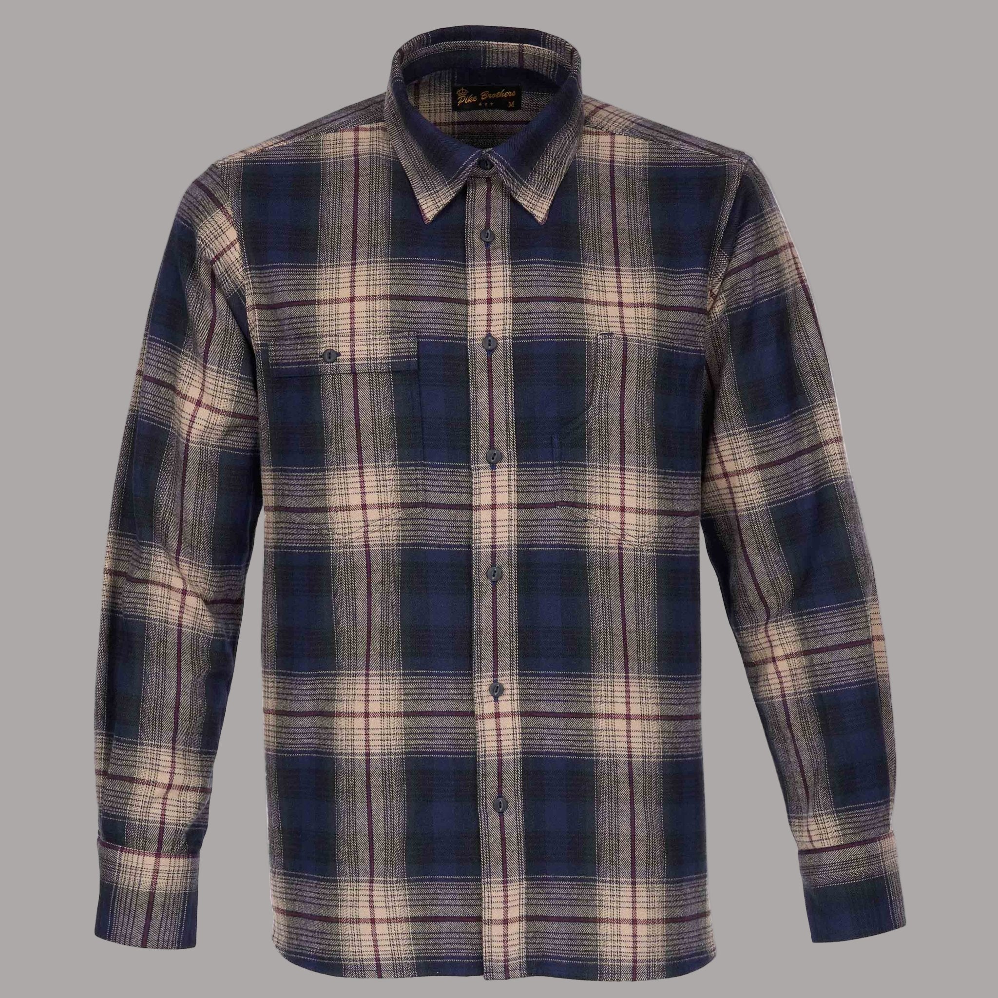 Pike Brothers1937 Roamer Shirt Flannel Blue Beige CheckHemdBritish Parts Luzern