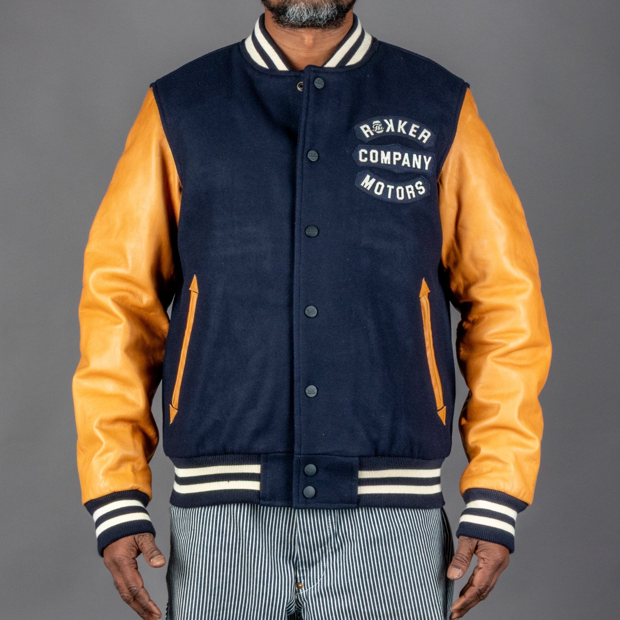 RokkerCollege Jacket Navy / Brown MotorradjackeMotorradjackeBritish Parts Luzern