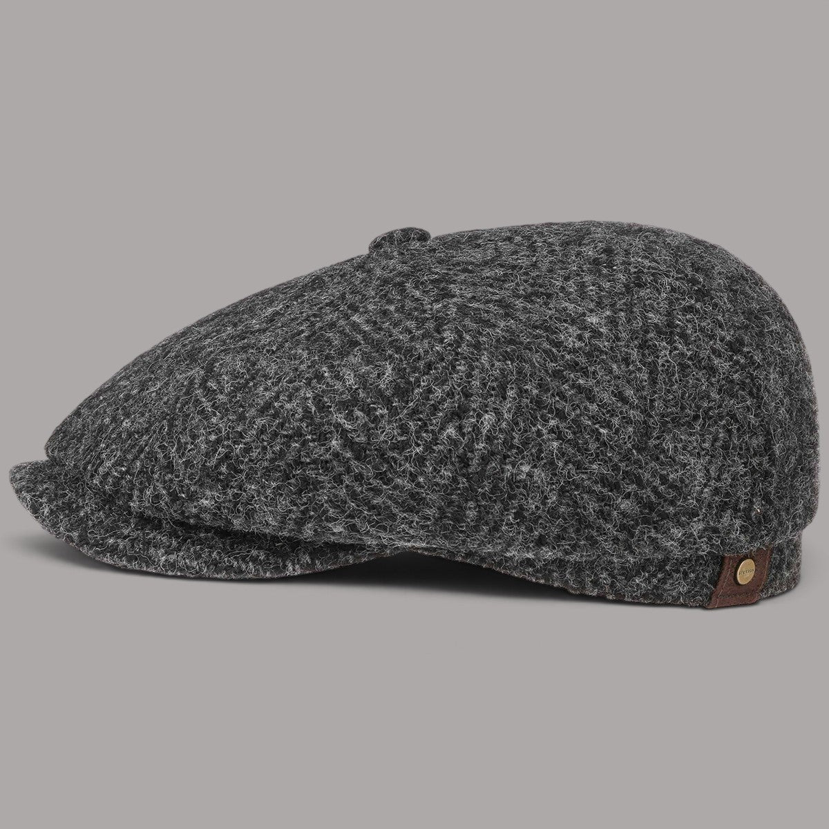 Hatteras Herringbone Wool Flat Cap, Dark Gray