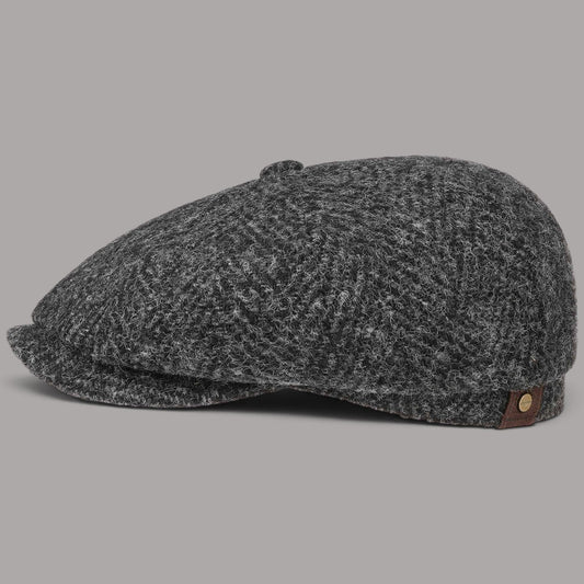 Hatteras Herringbone Wool Flat Cap, Dark Gray