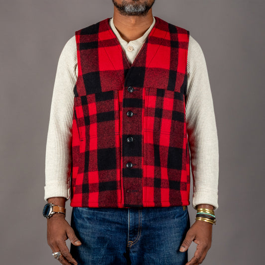 Mackinaw Wool Vest Red Black Plaid
