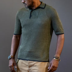 2-Button Short-Sleeve Polo Shirt, Green-Blue