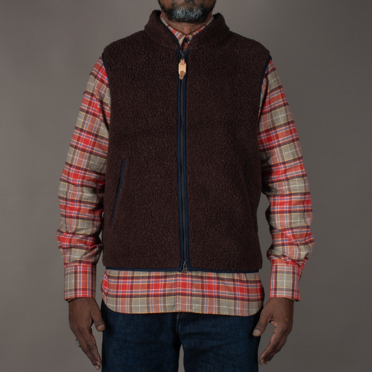 Teddy Wool Vest braun/navy