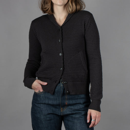 Women's Brown Knit Cardigan with a Shawl Collar