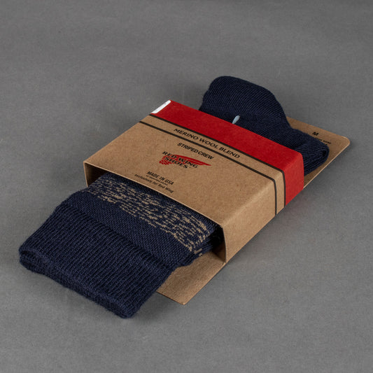 Wool Blend Striped Crew Socken Navy/Tan