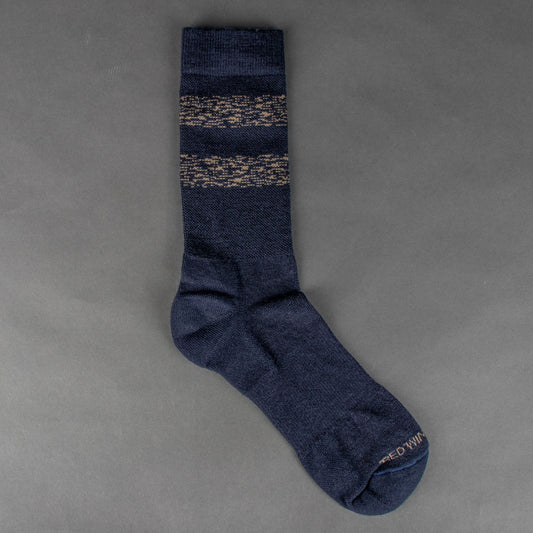 Wool Blend Striped Crew Socken Navy/Tan
