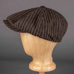8-panel wool flat cap - brown/beige stripes