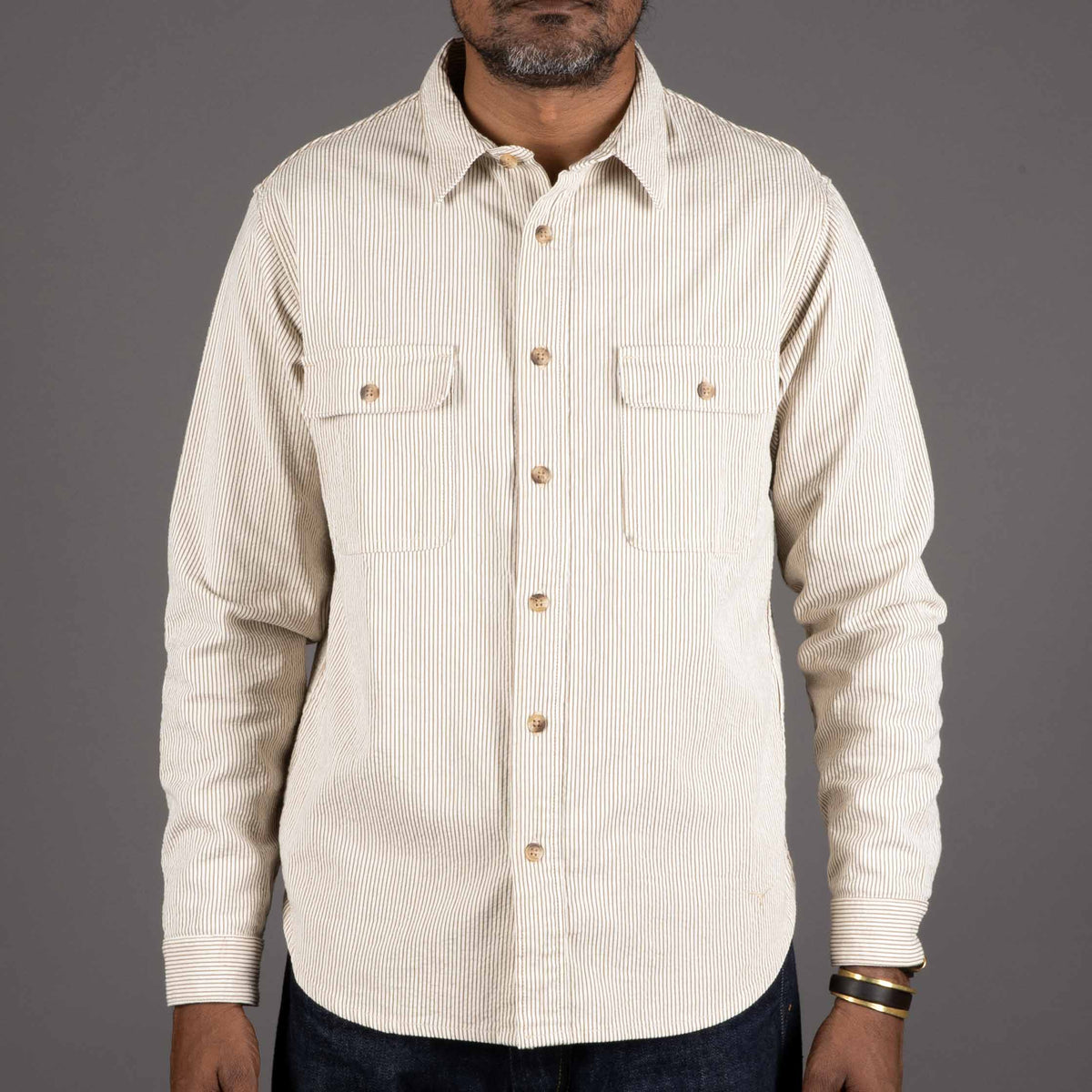 Work Shirt 6.5 oz. brown & white cord stripe