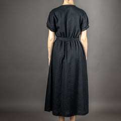 Wrap dress, organic linen, Deep Black