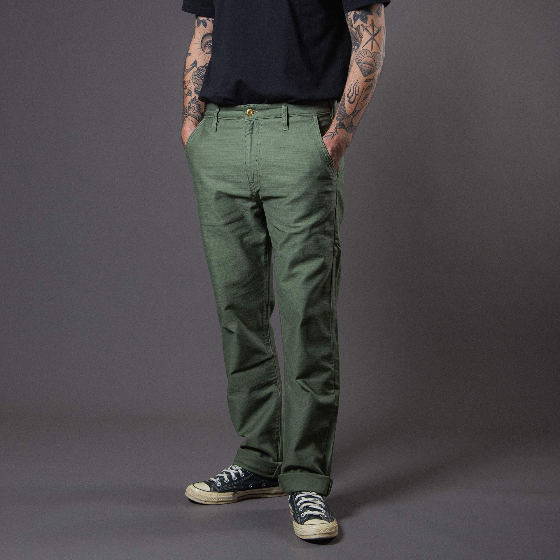 BenzakBC - 03 Straight Chino Military GreenHosenBritish Parts Luzern