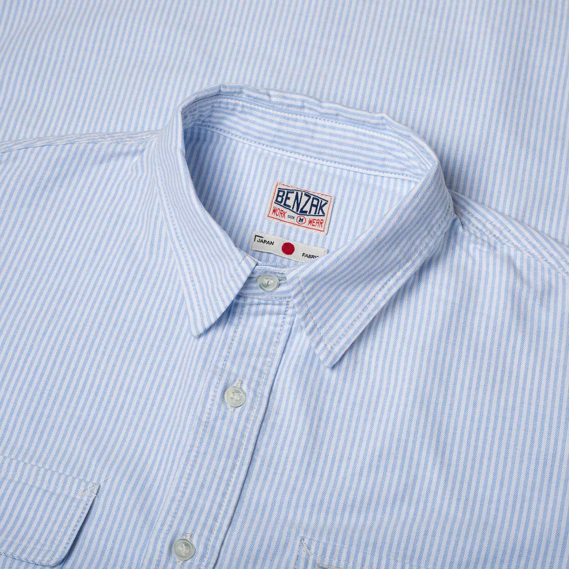 BenzakWorker Shirt, 6 oz., Blue & White Striped Oxford Shirt, British Parts Lucerne