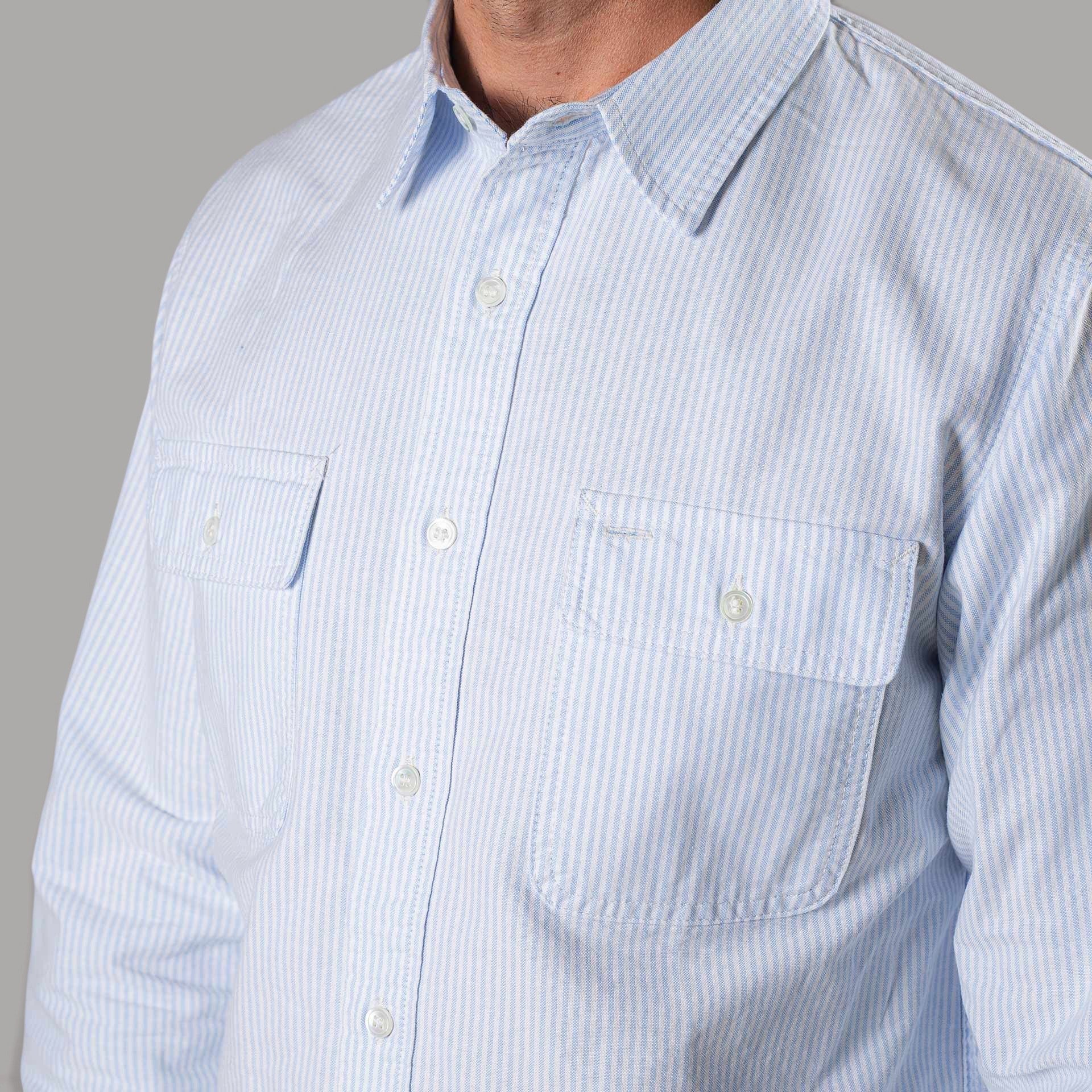 BenzakWorker Shirt, 6 oz., Blue & White Striped Oxford Shirt, British Parts Lucerne