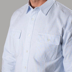 BenzakWorker Shirt, 6 oz., Blue & White Striped Oxford Shirt, British Parts Lucerne