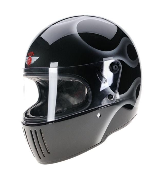 DavidaKoura Motorradhelm Schwarz Silber FlammenHelmBritish Parts Luzern