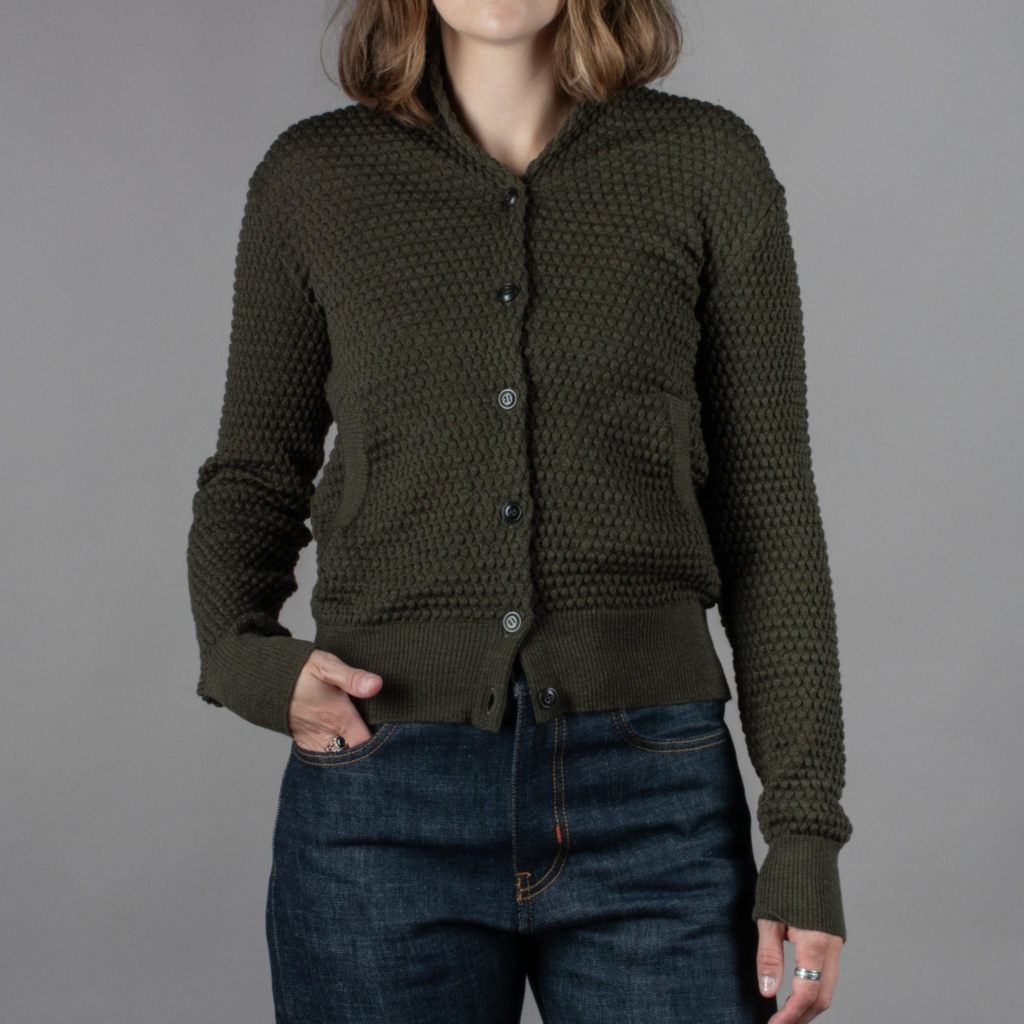 G.R.P.Damen Strickjacke mit Schalkragen GrünStrickjackeBritish Parts Luzern