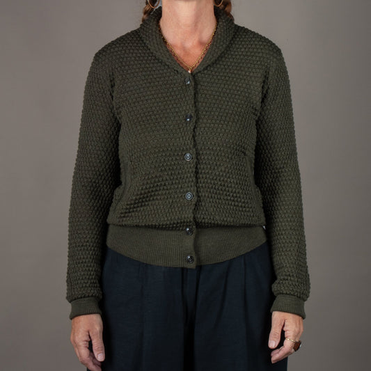 G.R.P.Damen Strickjacke mit Schalkragen GrünStrickjackeBritish Parts Luzern