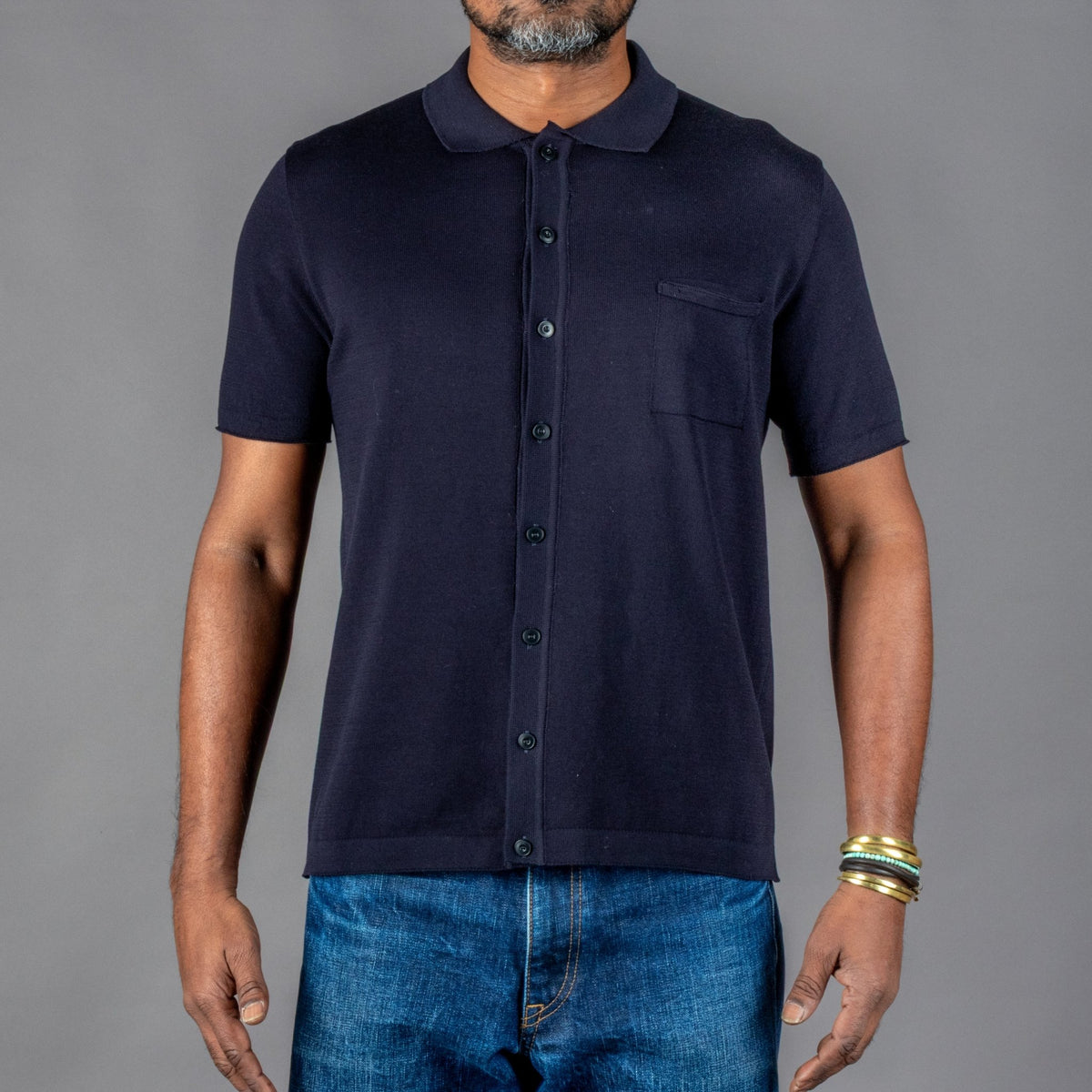 G.R.P.Gestricktes Kurzarm Hemd BlauHemdBritish Parts Luzern