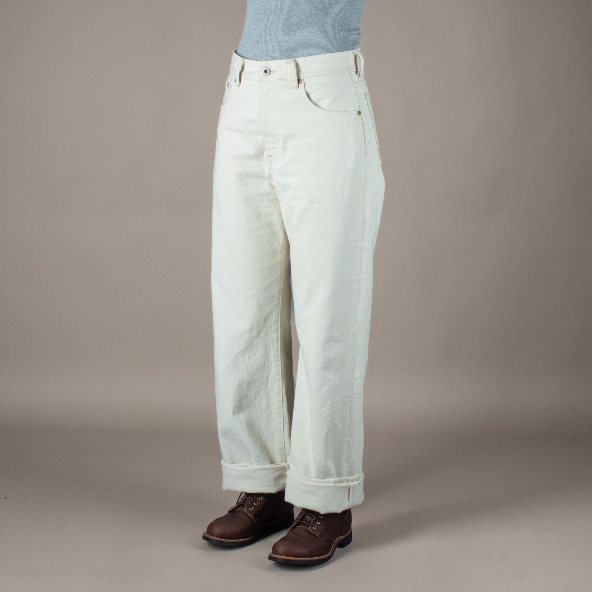 Indigofera Roslyn Women's Jeans Uneven Broken Twill Ecru Pants British Parts Lucerne