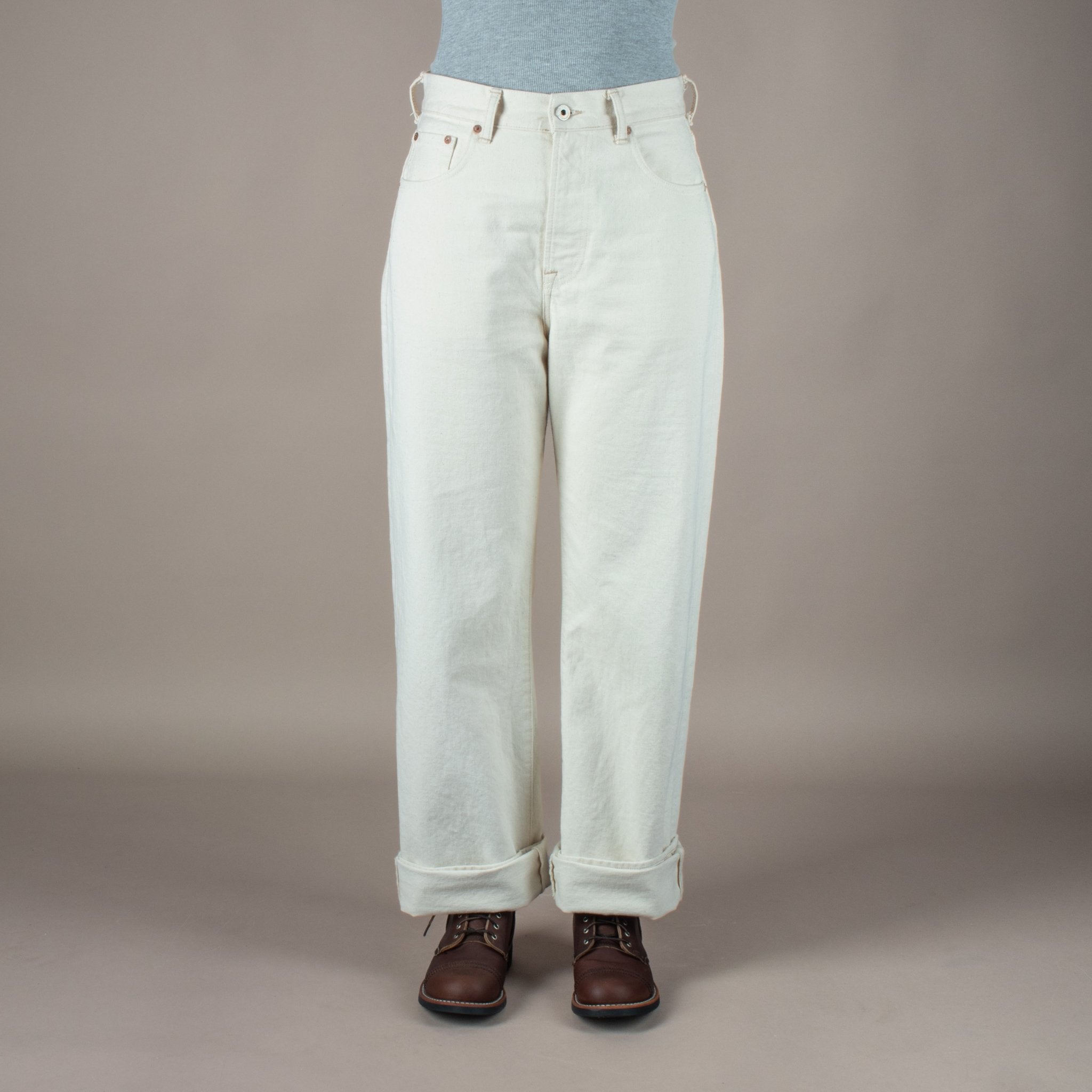Indigofera Roslyn Women's Jeans Uneven Broken Twill Ecru Pants British Parts Lucerne
