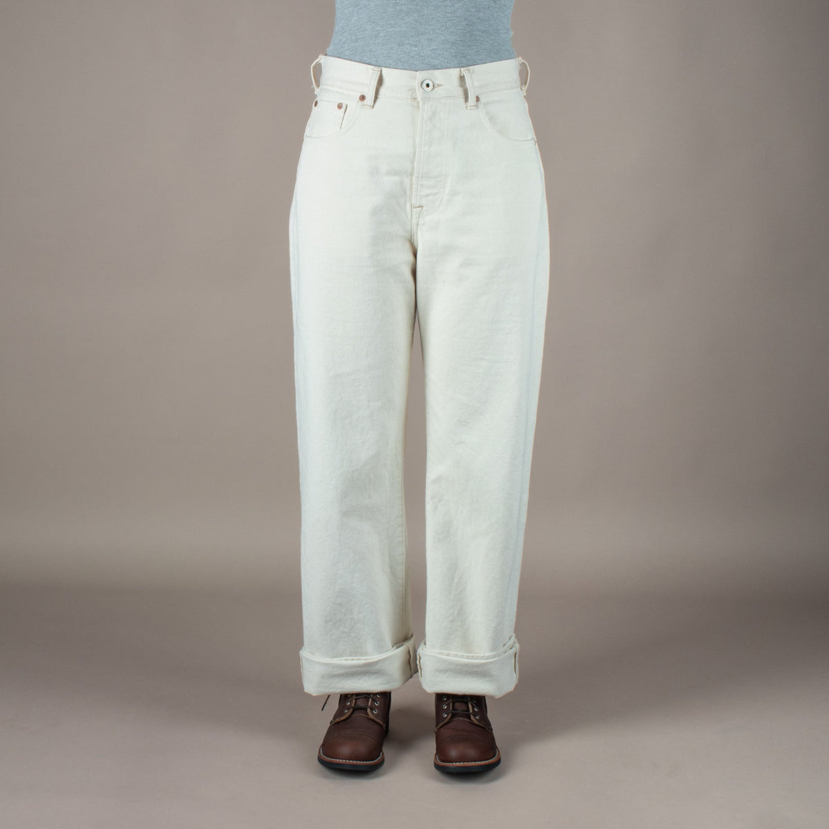 Indigofera Roslyn Women's Jeans Uneven Broken Twill Ecru Pants British Parts Lucerne