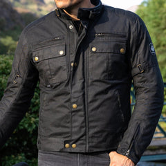 MerlinBarton II Wax Cotton Motorradjacke in schwarzMotorradjackeBritish Parts Luzern