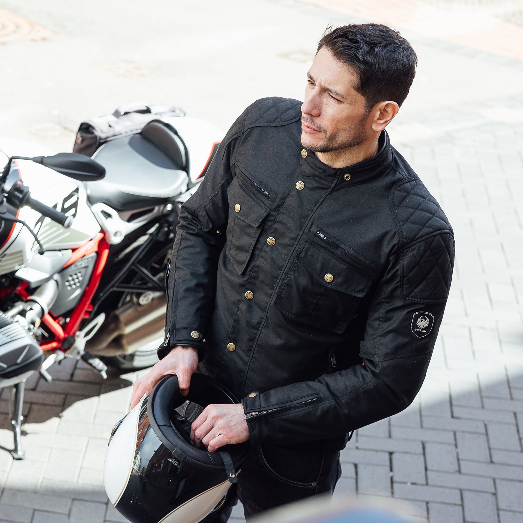 MerlinPerton II Cotec Motorradjacke in schwarzMotorradjackeBritish Parts Luzern