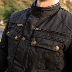 MerlinYoxall II Wax Cotton Motorradjacke in schwarzMotorradjackeBritish Parts Luzern