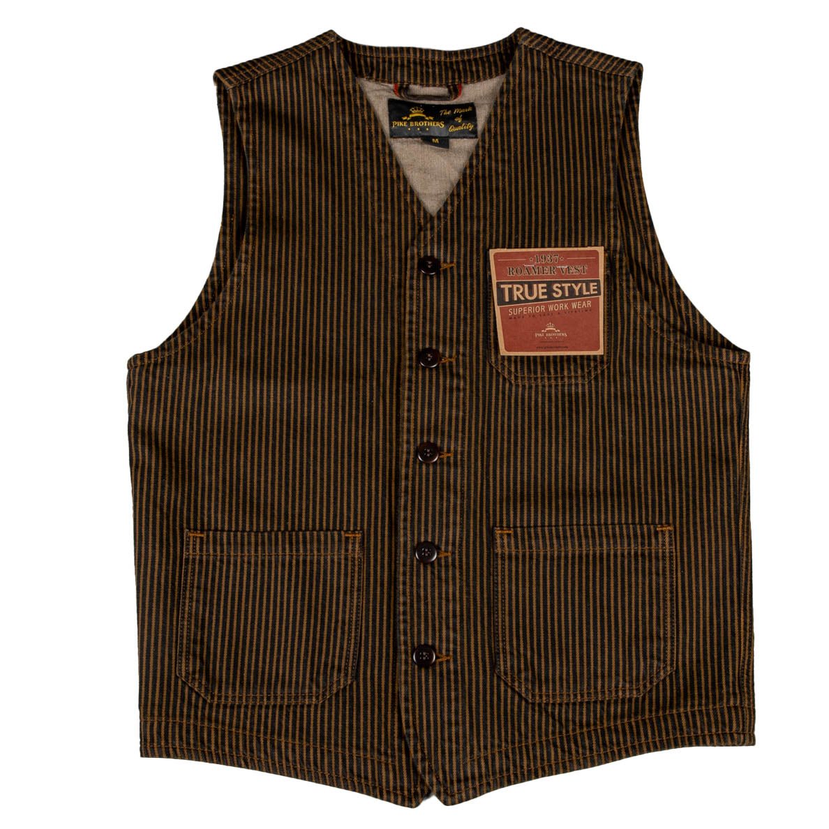 Pike Brothers1937 Roamer Vest Hickory Stripes BrownWestenBritish Parts Luzern