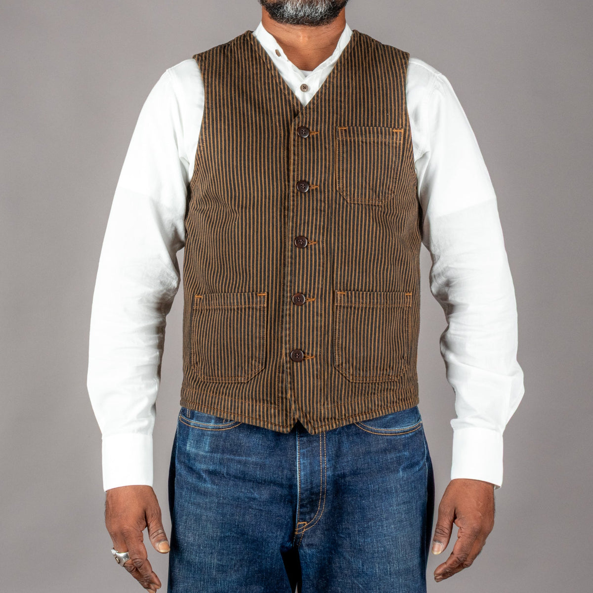 Pike Brothers1937 Roamer Vest Hickory Stripes BrownWestenBritish Parts Luzern