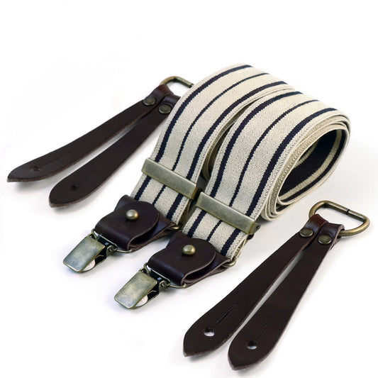 Bertelles suspenders Navy stripe on ecru