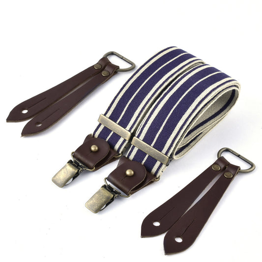 Bertelles suspenders Ecru stripes on navy