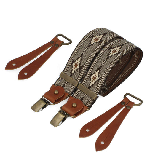 Bertelles Suspenders Aztec Pattern Cognac