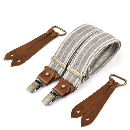 Bertelles suspenders Ecru stripe on gray