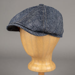 6-panel flat cap linen / silk blue