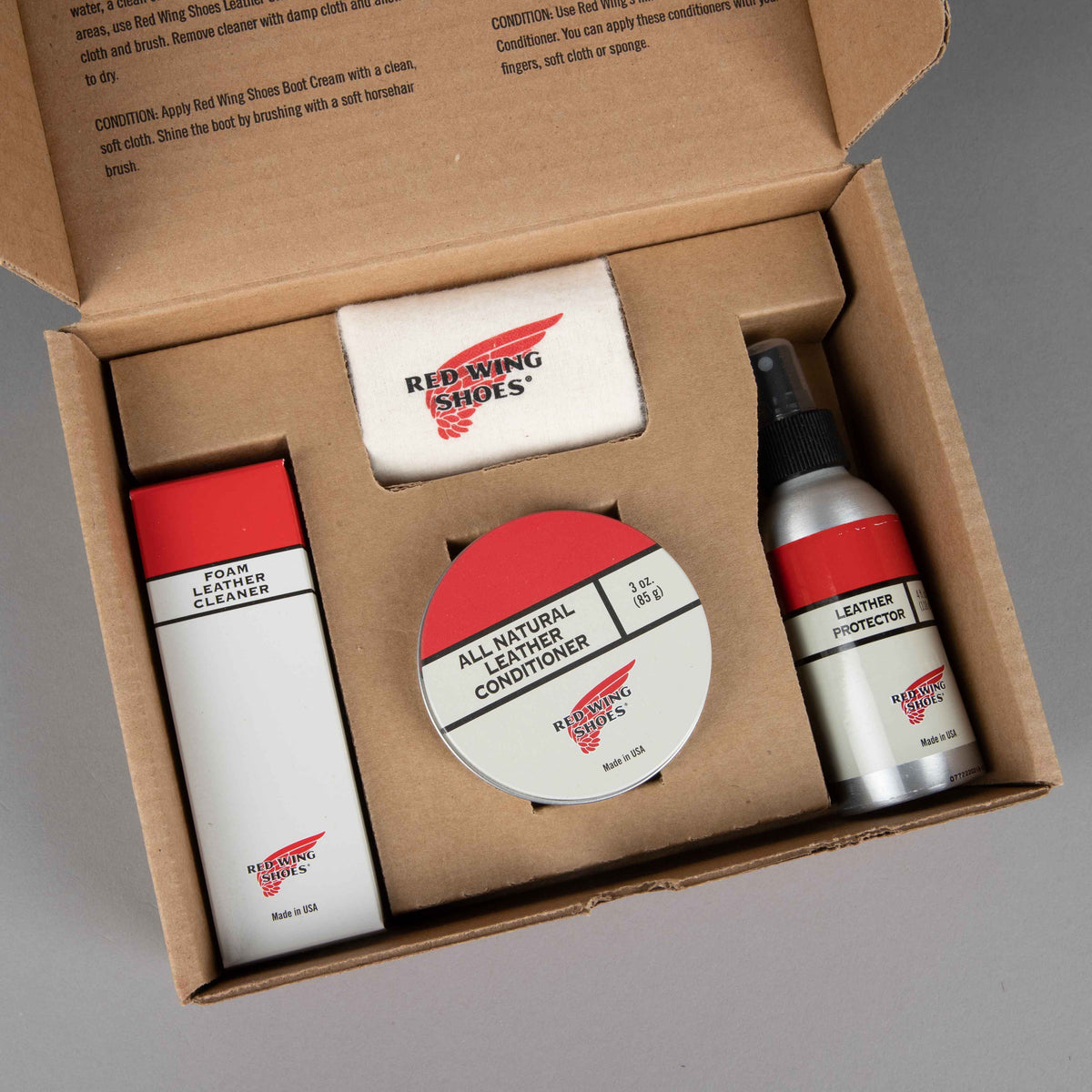 Care kit for shoes made of oil tanned leather