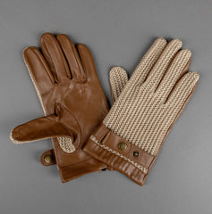Crocheted car gloves / brown nappa leather