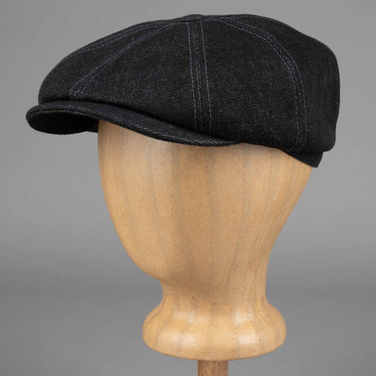Hatteras denim flat cap in black
