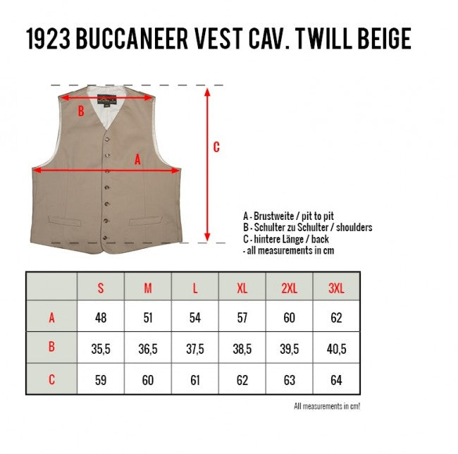 1923 Buccaneer Vest Cav. Twill Beige
